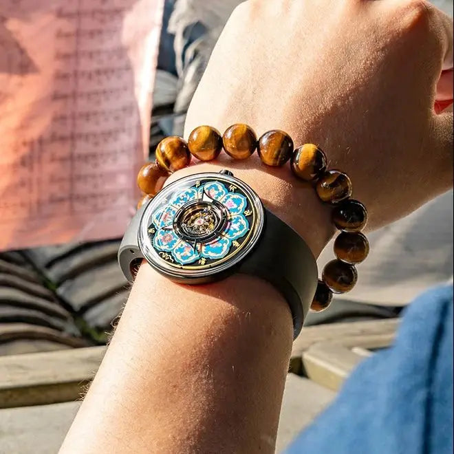 CRONUSART Men Tourbillon Watch 43mm Titanium Case Mechanical Wristwatch Luminous Tangka Enamel Dial Sapphire Mirror Skeleton