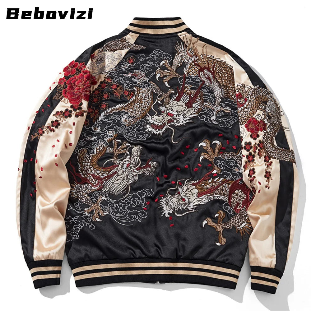 Versatile Japanese Yokosuka Jacket with Dragon Embroidery - Reversible, High-Quality Streetwear for Urban Fashion Enthusiasts