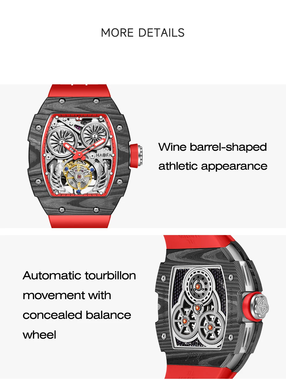 Haofa Double-Spring Drive Flying Automatic Tourbillon Man Watch Mechanical Tourbillon Carbon Fiber Men's Watch Skeleton 1922