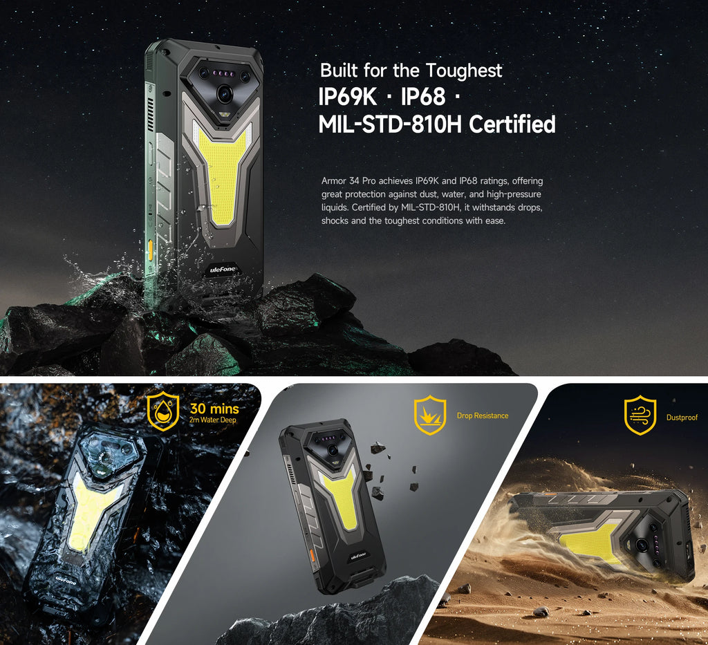 Ulefone Armor 34 Pro Plus 5G AI Rugged Phone  6.95" 25500mAh 32GB+512GB Built-in Projector 120Hz NFC Dimensity 7400X Smartphone