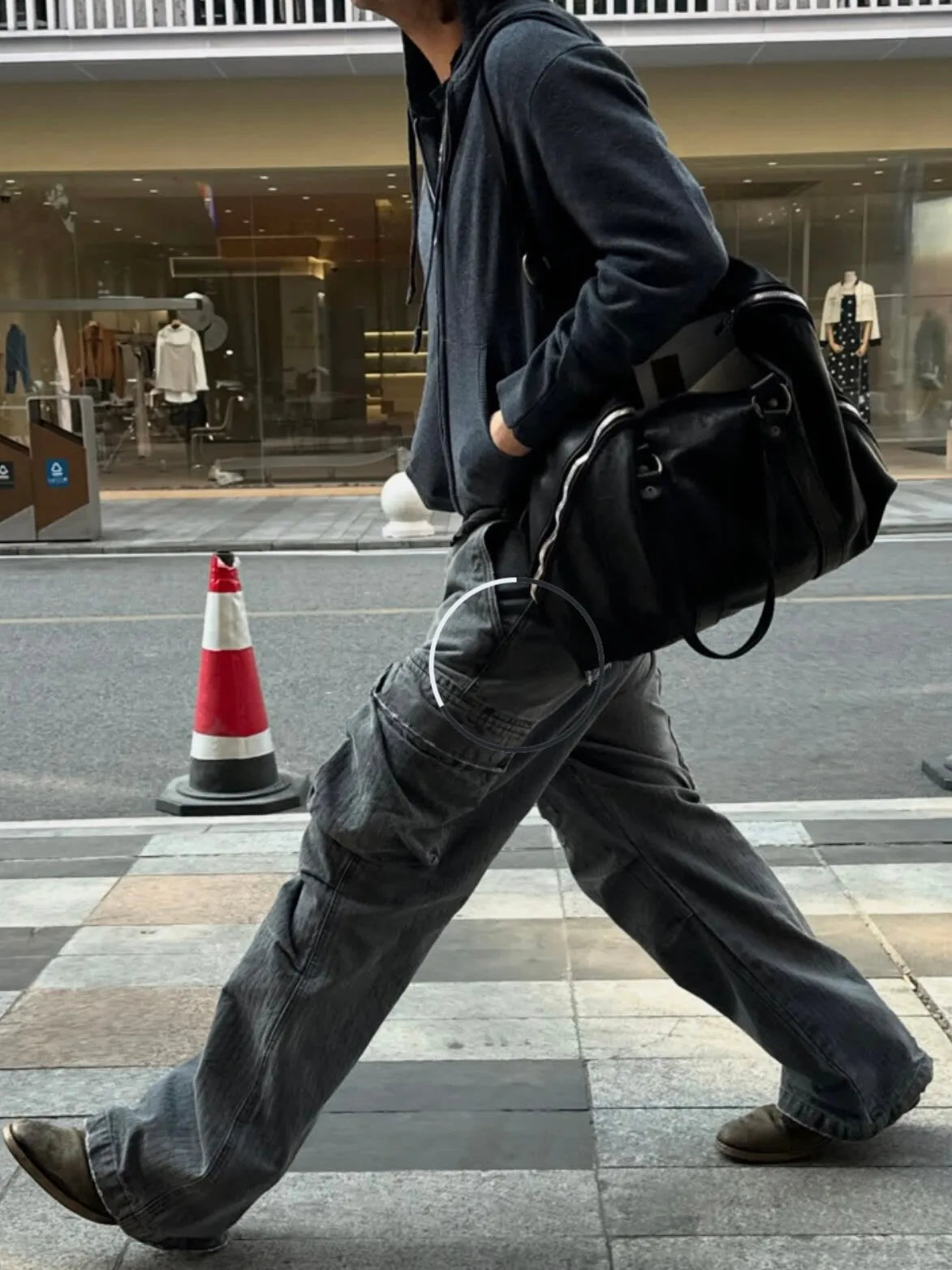 No faith studios herringbone twill grey ripped patch paint multi-pocket overalls