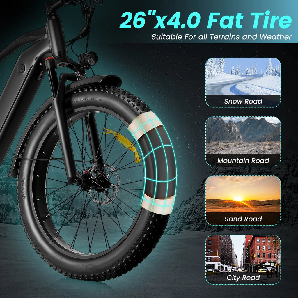 2024 Fat Bike Fiets Cycle 750w 1000w E Bike E-bike Motor Dirt Mountain For Fat Tire Electric Bicycle Bike Electric Scooter