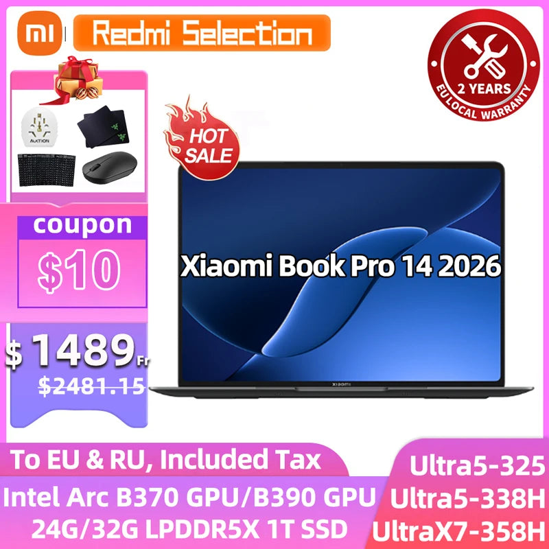 2026 Xiaomi Book Pro 14 Laptop Touchscreen 14.6-inch 3.1K OLED 120Hz 3rd Gen Intel Core Ultra5/Ultra X7 24GB/32GB 1TB/2TB Laptop