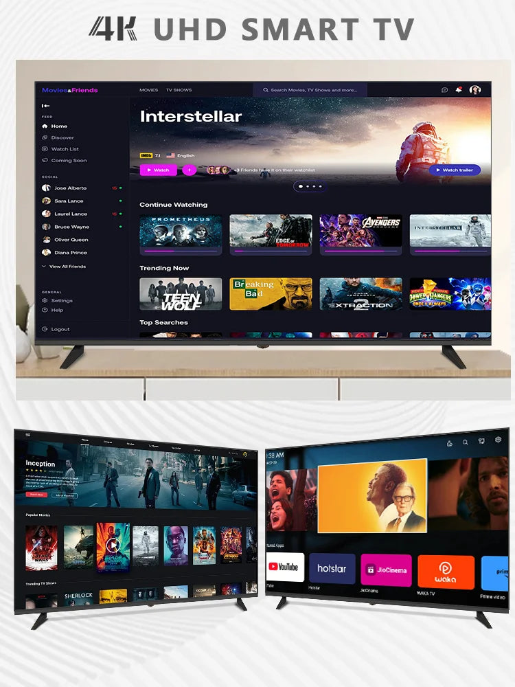 Global Version Android 11 Smart TV, 32 40 43 50 Inch, 4K UHD Frameless LED TV, WiFi Bluetooth Netflix YouTube Google Play HDR10