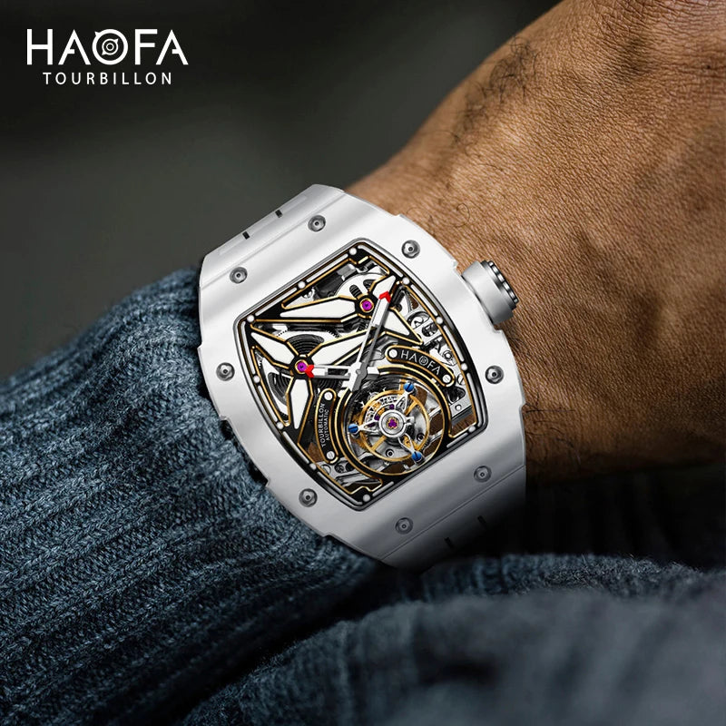 Haofa Automatic Flying Tourbillon Men's Luxury Watch Ceramic Case Skeleton Mechanical Sapphire Man Watch Business 1901-2