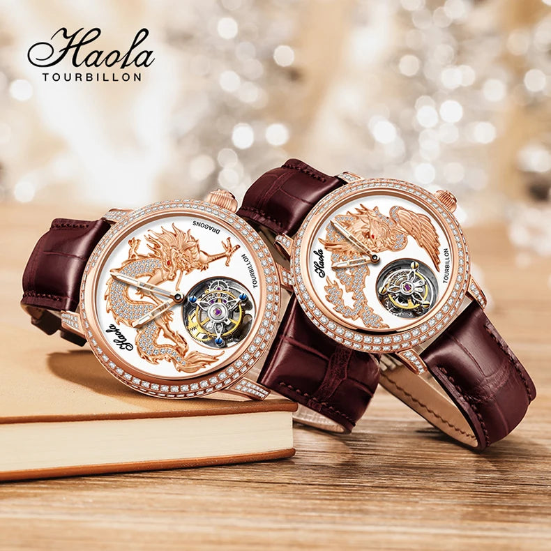 Haofa Couple Watch Luxury Tourbillon Watch Manual Movement Mechanical Wristwatch Sapphire Lovers Tourbillon Ladies Mens Watches