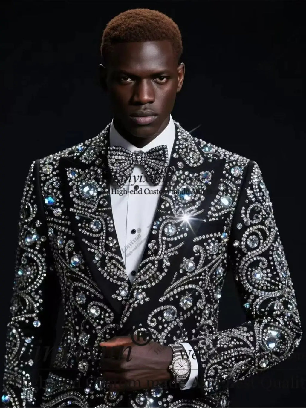 Luxurious design Diamond Rhinestone Men Suits 2 Piece Sets Party Blazer Customized Slim Fit Costume Homme Formal Groom Tuxedos