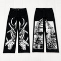 Anime Print Baggy Jeans Men Harajuku Hip Hop Black Denim Pants Streetwear Y2K Manga Graphic Wide Leg Trousers Gothic Clothes