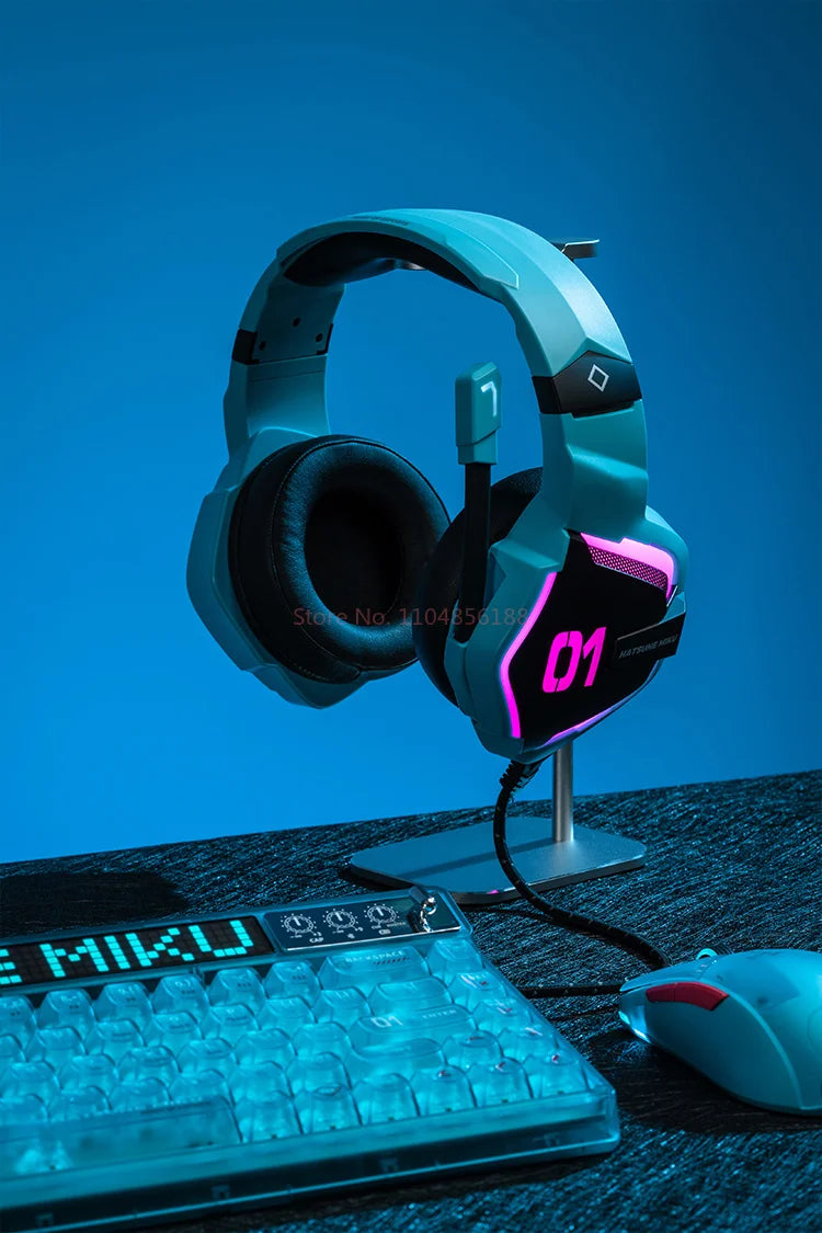Hot Moeyu Hatsune Miku Esports Heart Series Anime Esports Headset Mechanic Surround Sound Wired Headset Christmas Gift Toy