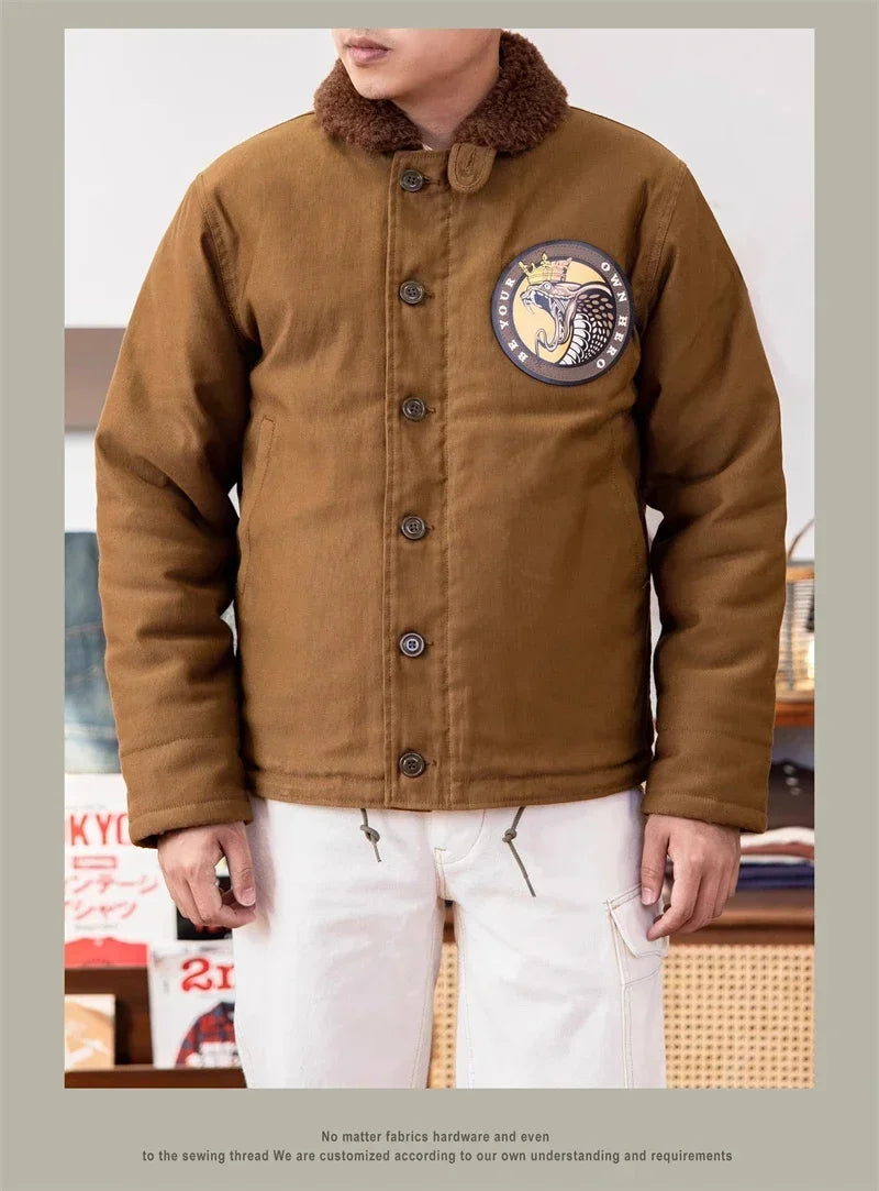 N-1 Red Tornado Naval Deck Jacket Jungle Cloth Shell Alpaca Lined Coat Men Vintage Workwear 2026ss design
