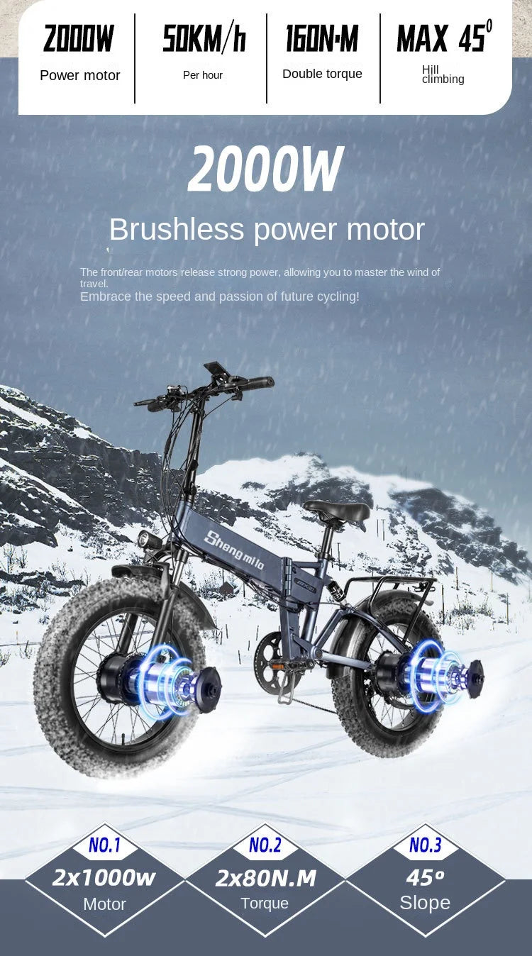 Mini MX21 folding electric bicycle 48v brushless motor 2000w maximum speed 53km/h E-Bike 20*4.0 tires city riding Electric Bike