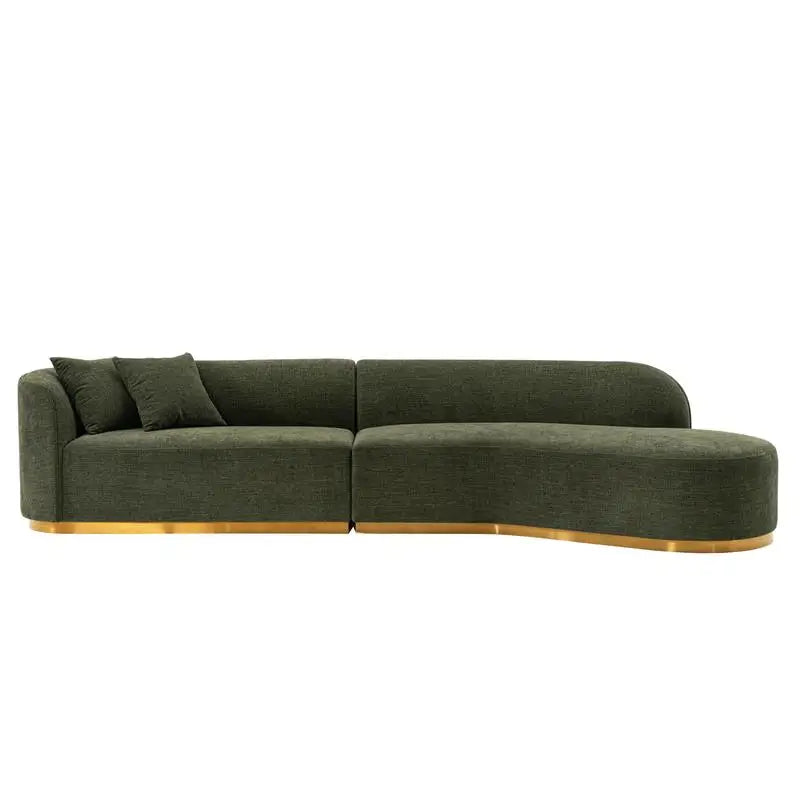 Contemporary Chenille Sofa Sectional with Cushions in Olive Green Color