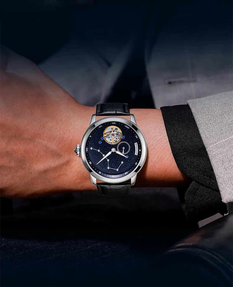 Shanghai Watch Carousel Manual Winding Mechanical Watches Luxury Men's Wristwatch Rotating Dial Luminous Waterproof Watch 6813J