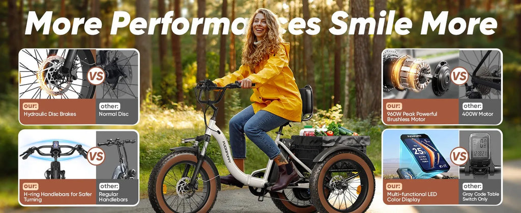 Electric Tricycle for Adults Fat Tire 3 Wheel Electric Trike 960W 55Miles E-Bike