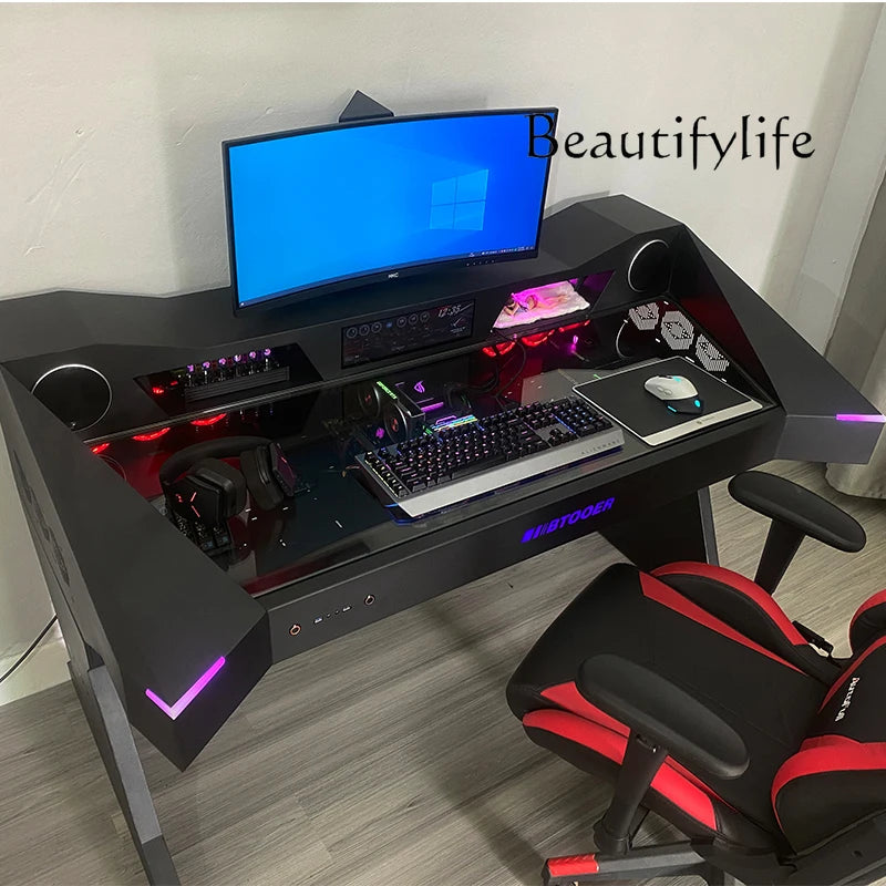 Computer chassis integrated table fully transparent water-cooled large chassis special-shaped computer table e-sports table