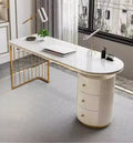 Modern White Executive Office Desk Wooden Computer Table with Gold Metal Legs Home Office Study Writing Workstation