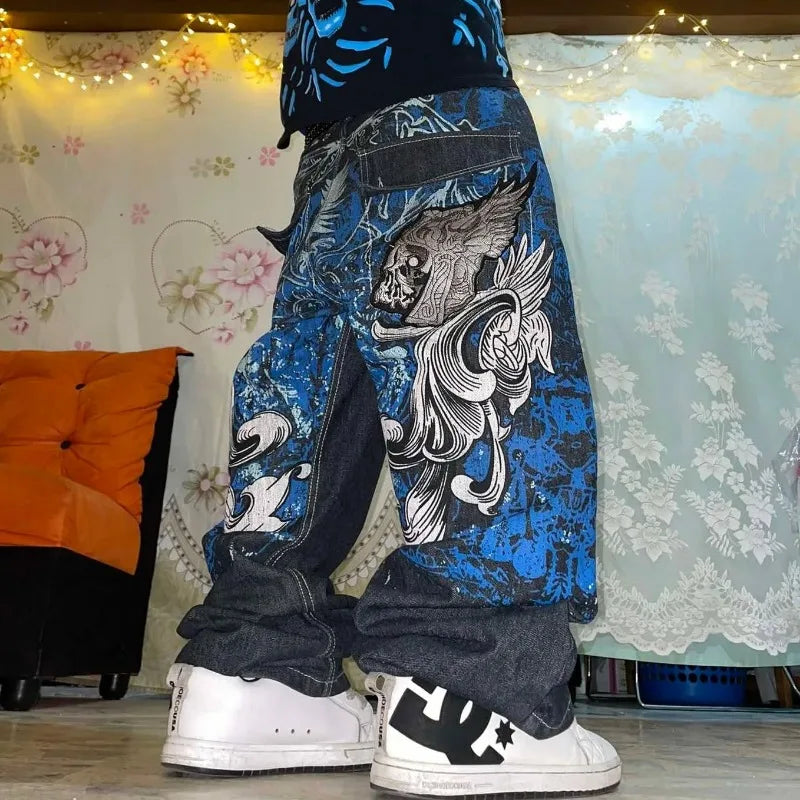 2025 American Fashion Trend Super Character Printed Baggy Jeans Men Y2K Street Harajuku Retro Popular High Waist Wide Leg Pants