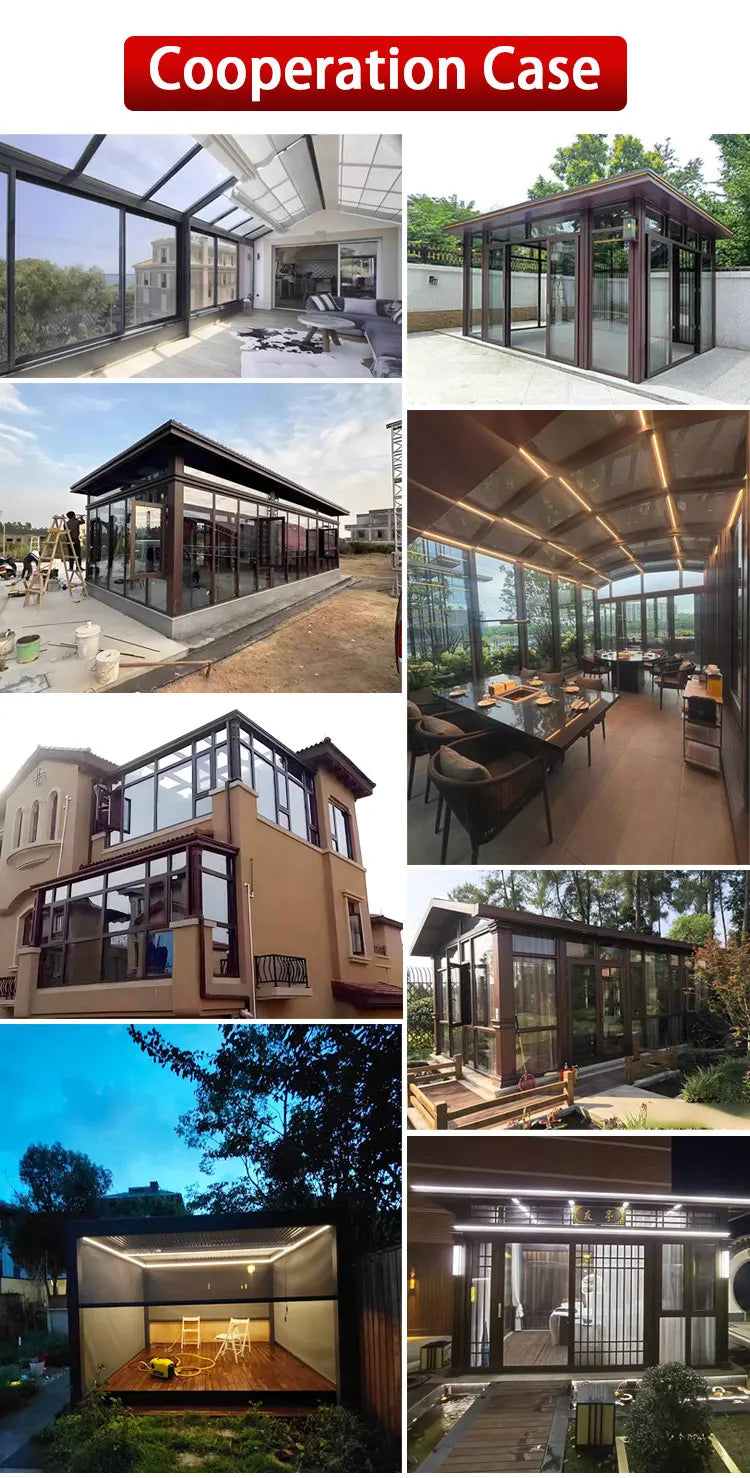 Any Size Custom Aluminum Glass Sunroom Structure Outdoor Patio Enclosure Four Season Room With LOW E Glass LED Lighting Availabl