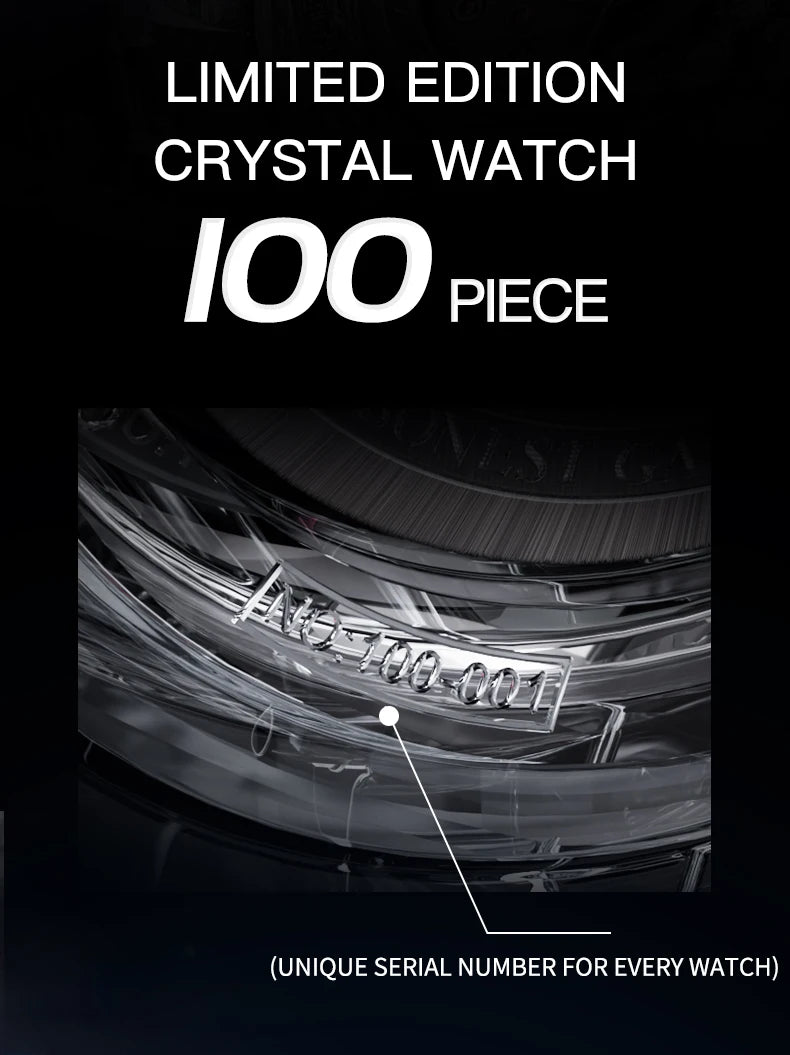 BONEST GATTI Luxury Skeleton Tourbillon Watch for Men K9 Crystal Case with Rainbow Bezel Automatic Mechanical Wristwatch