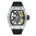 CRONUSART Men Tourbillon Watch 50mm*42mm Tonneau Sapphire Case Mechanical Wristwatch Fluororubber Strap Skeleton Panda Dial