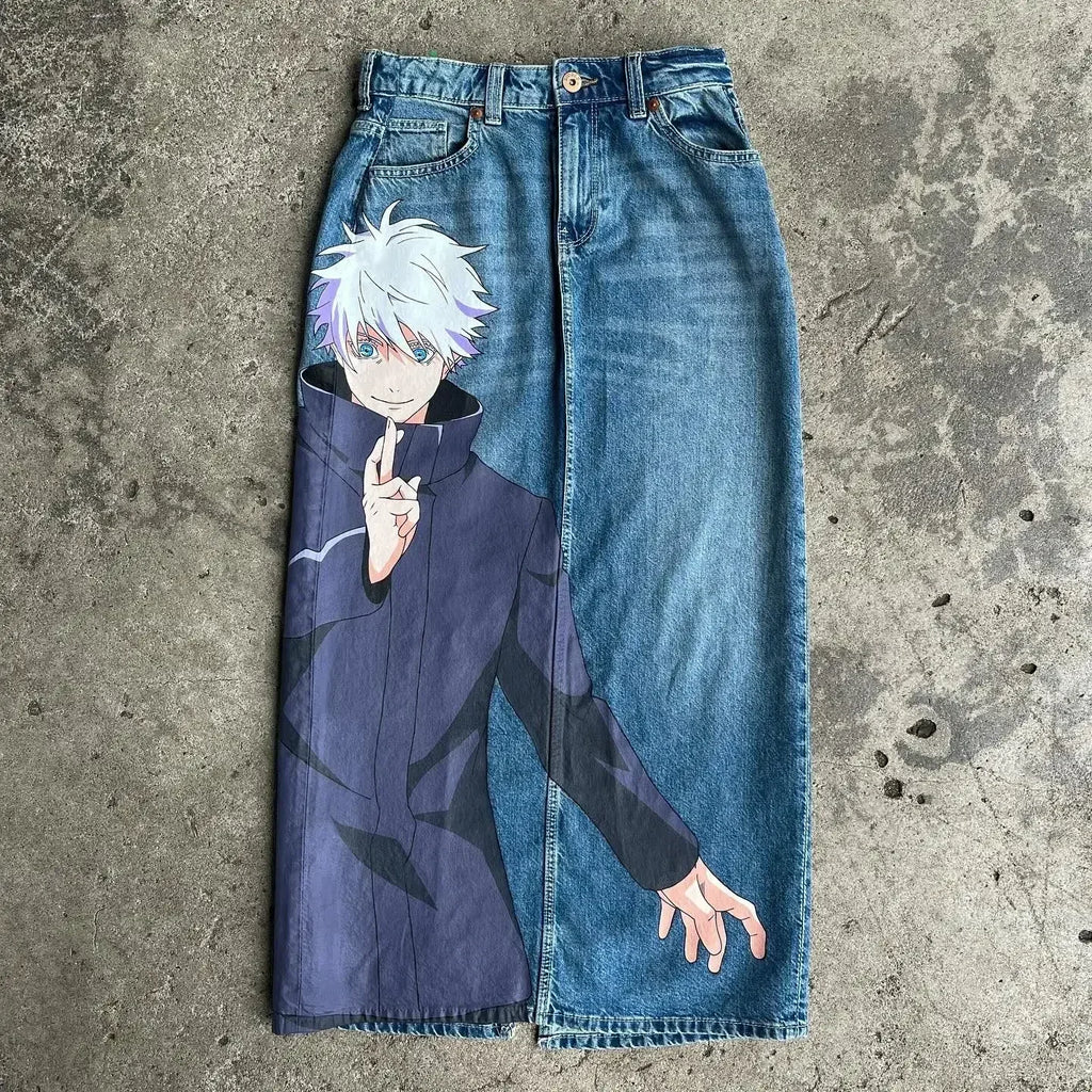 Harajuku high street y2k baggy jeans vintage wide leg denim pants popular anime jeans streetwear couples trouser men clothing