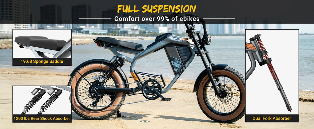 E-Bike 1500W Motor 52V20AH All-terrain Fully Suspended Off-road Motorcycle Electric Bike 20*4.0-inch Fat Tire  Electric Bicycle