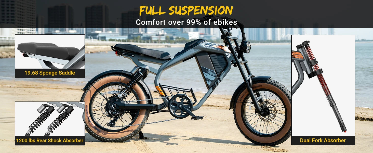 E-Bike 1500W Motor 52V20AH All-terrain Fully Suspended Off-road Motorcycle Electric Bike 20*4.0-inch Fat Tire  Electric Bicycle