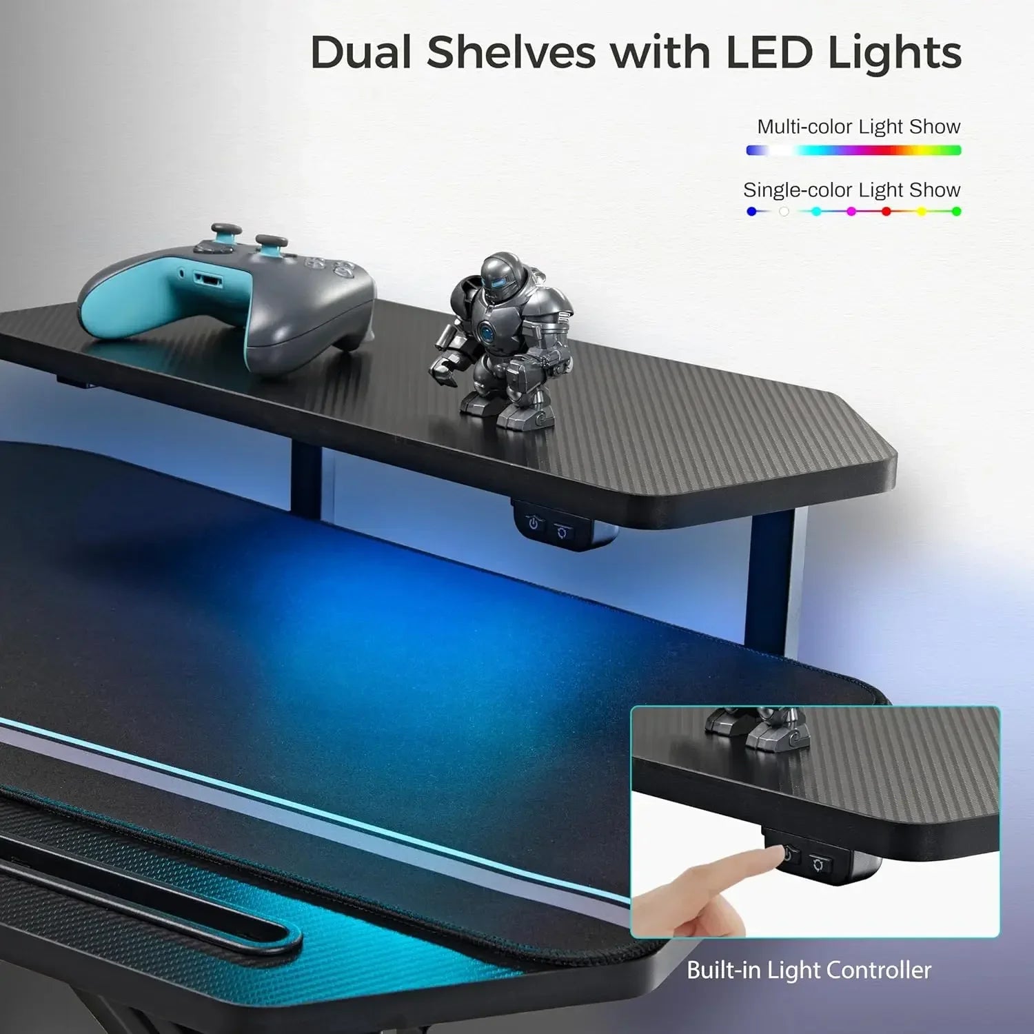 Aero 72 Inch Gaming Desk with Keyboard Tray, Large Computer Desk Led Lights, Wing-Shaped Monitor Stand Dual Headphone Hanger Cup