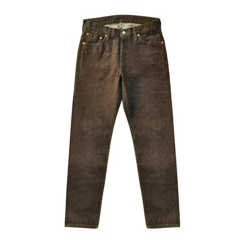 Saucezhan Men Jeans Brown Jeans Men Jeans Trousers  Selvedge Denim Jeans for Men Taper Fit Mens Jeans vintage 13.8 Oz