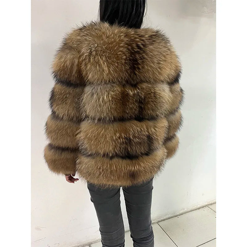2025 maomaokong Super Hot Winter Women Luxury Thick Real Raccoon Fur Coat Natural Fox Fur Jacket Plus Size Jackets Female Vest