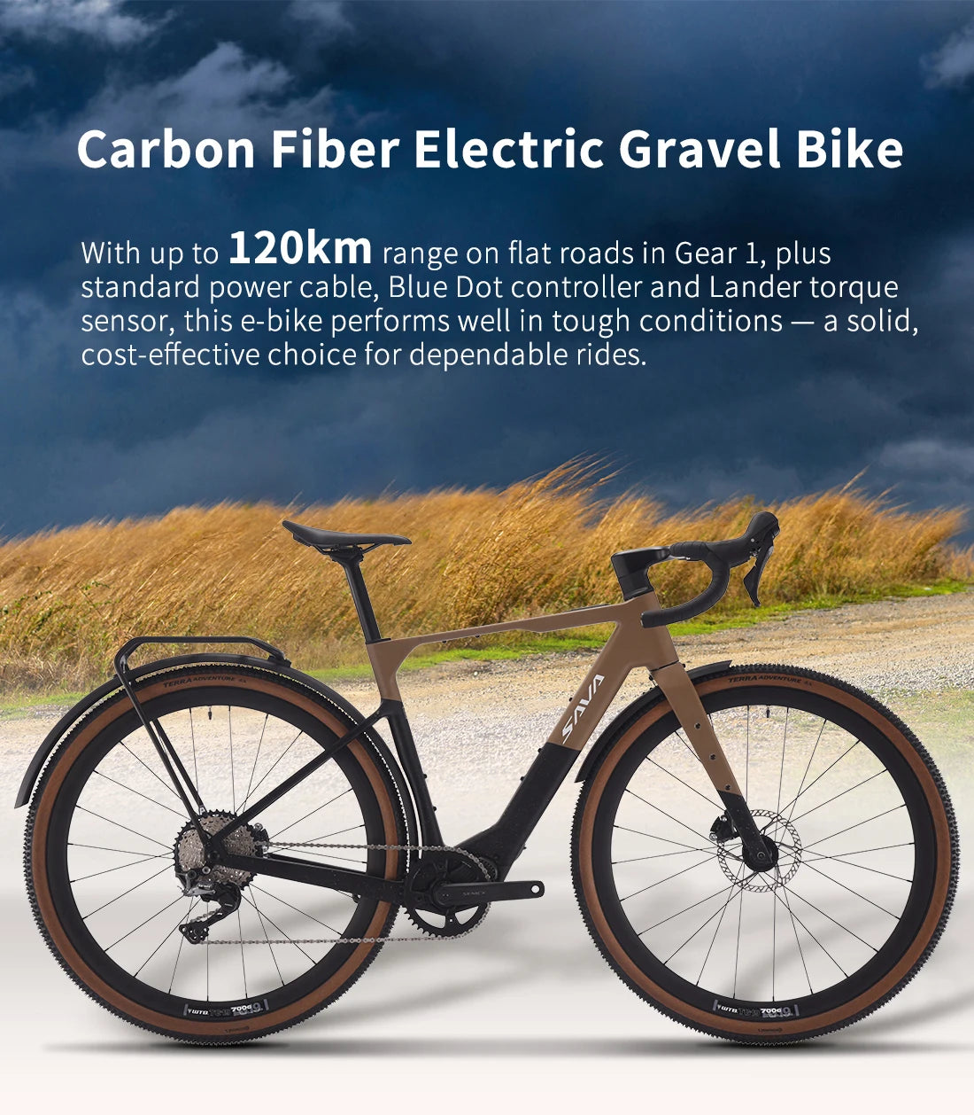 SAVA E-BIKE Carbon Fiber Gravel Electric Assist Bicycle, equipped with SHIMAN0 GRX ST-RX600 groupset