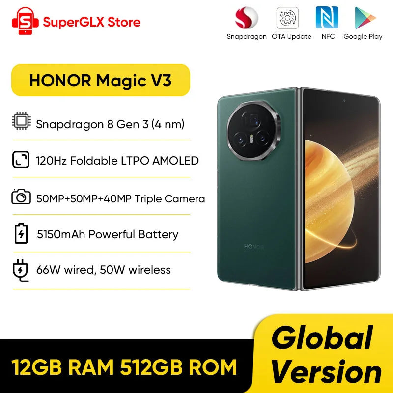 【IN STOCK】HONOR Magic V3 Global Version 5G Phone Snapdragon 8 Gen 3 7.92" Foldable LTPO AMOLED 120Hz Display 50MP Main Camera