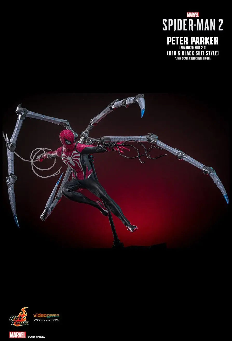 Original Hot Toys VGM66 Spider Man 2 Peter Parker Advanced Suit 2.0 Red and Black Suit Style 1/6 In Stock Anime Action Model Toy