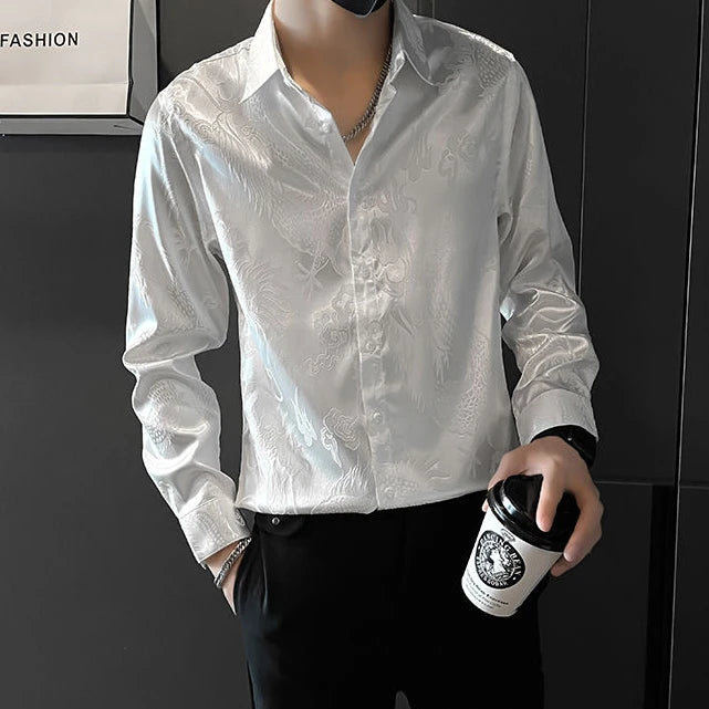 Shirts For Men Business Black Man Shirt Funny Plain Anime Graphic High Quality Luxury Summer Fashion 2025 Trend Slim Fit Silk