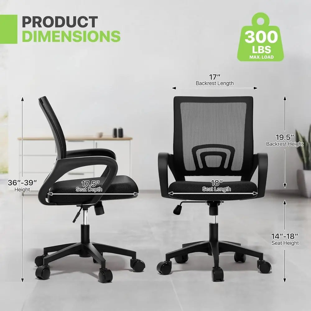 Mesh Back Ergonomic Office Chair, Adjustable Swivel Desk Chair with Lumbar Support for Gaming, Work, Study, 300 lbs Capacity, Bl