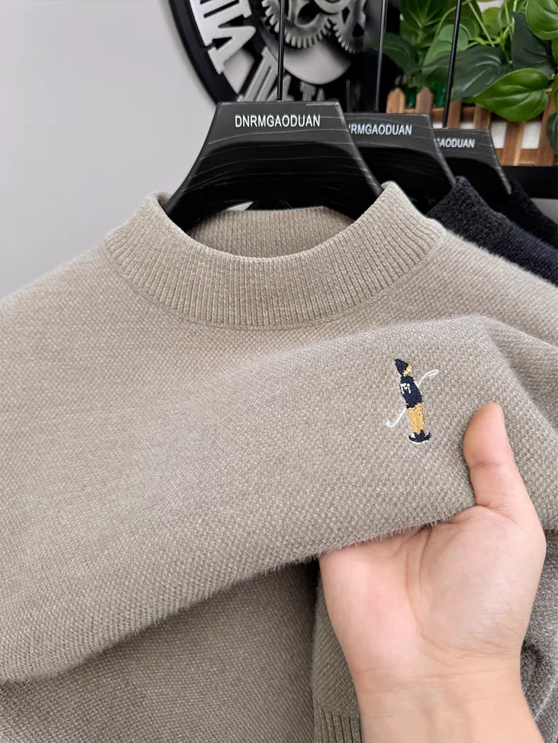 High quality men's round neck knitted sweater autumn winter new Korean style fashion cartoon embroidery thick casual pullover