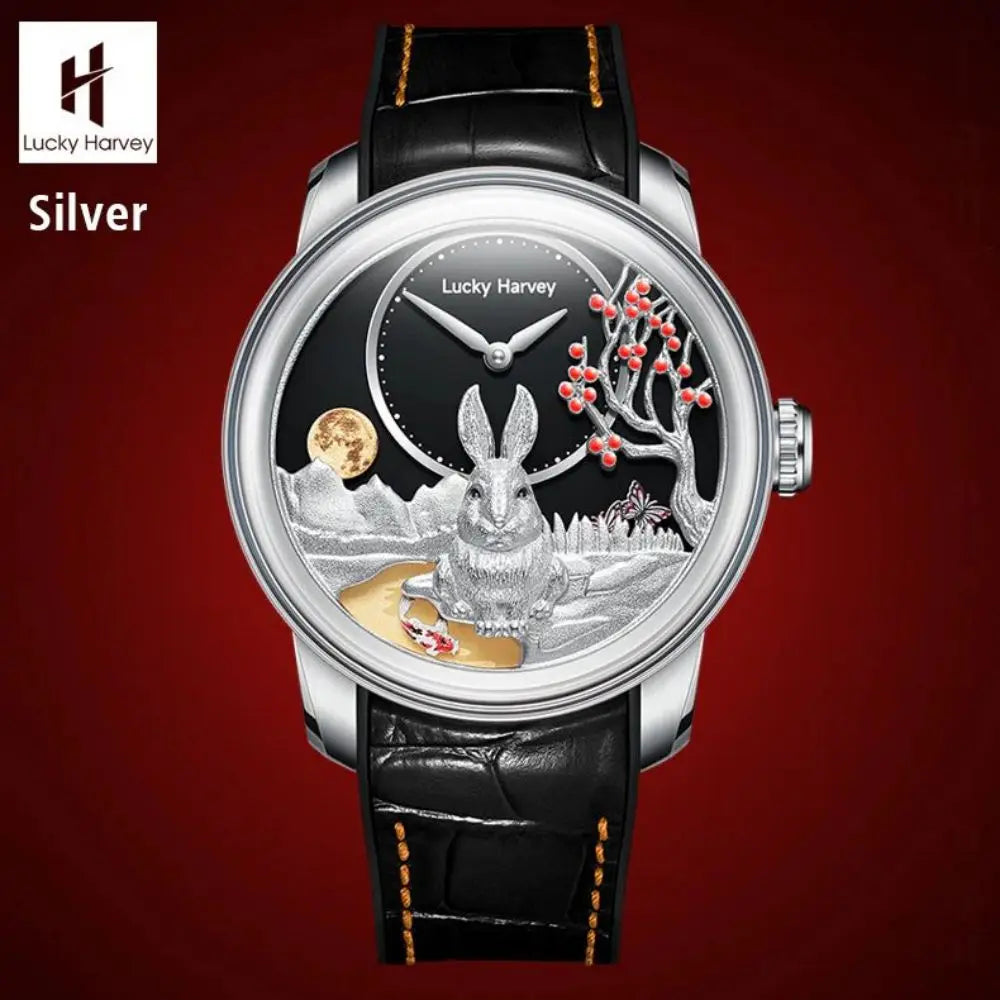 Lucky Harvey Limited Edition Automatic Mechanical Watches for Men Cute 3D Rabbit Dial Synthetic Sapphire Waterproof Wrist Watch