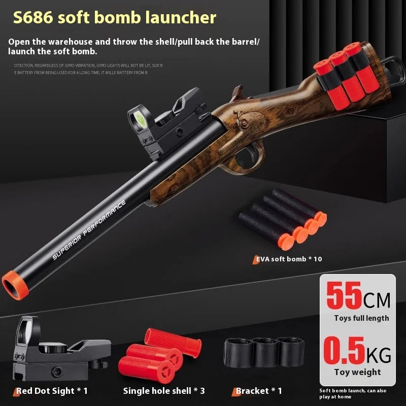 2024 S686 Shotgun Shell Eject Toy Gun Soft Bullet Airsoft Launcher Outdoor Sports Pistola Shot Gun Weapon for Children Boys Gift