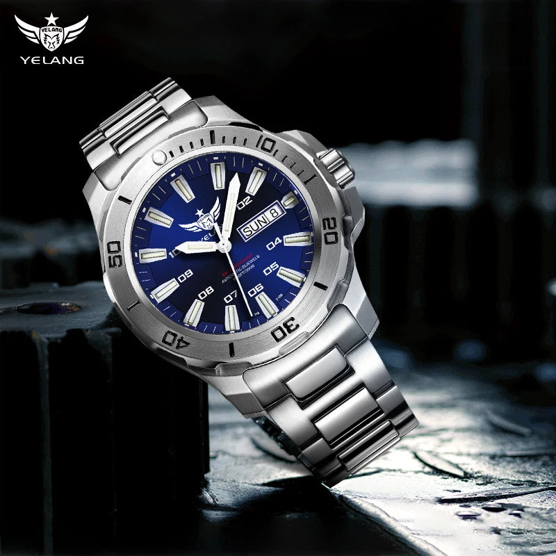YELANG New Men Automatic Mechanical Watch T100 Self Luminous SWISS ETA Movement 25Jewels Deep Sea DiverSwim Waterproof 300m V5
