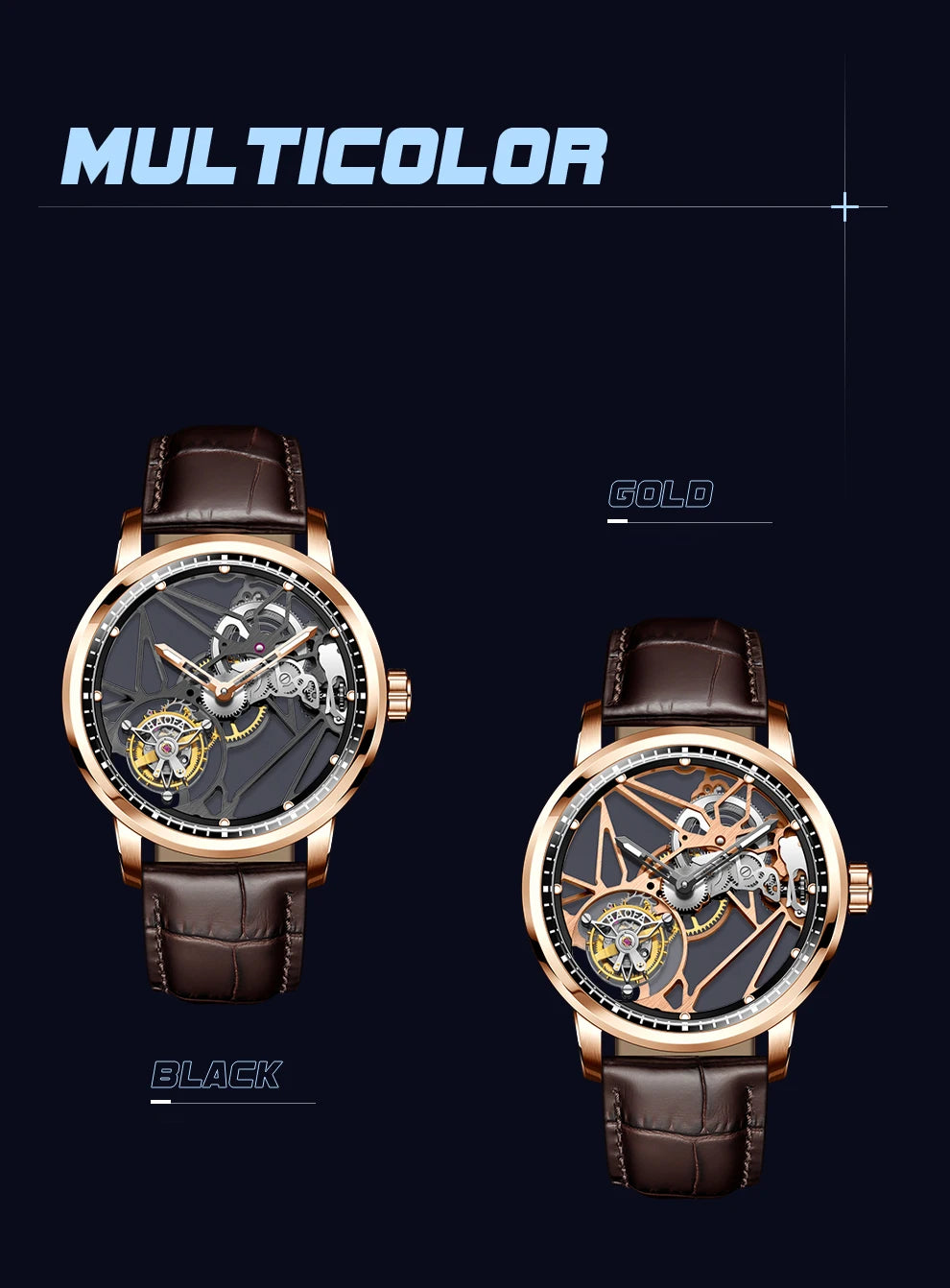 Haofa Skeleton Tourbillon Mechanical Man Watch 1925B Luxury Simple Hollow Tourbillon Movement Men Watches Business