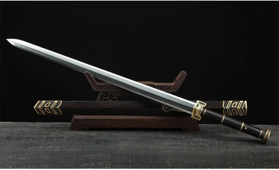 Chinese Kongfu Ruyi Jian Sword Folded Damascus Steel Blade Real Full Tang Sharp Ready Battle Metal Handle Taichi Swords Katanas