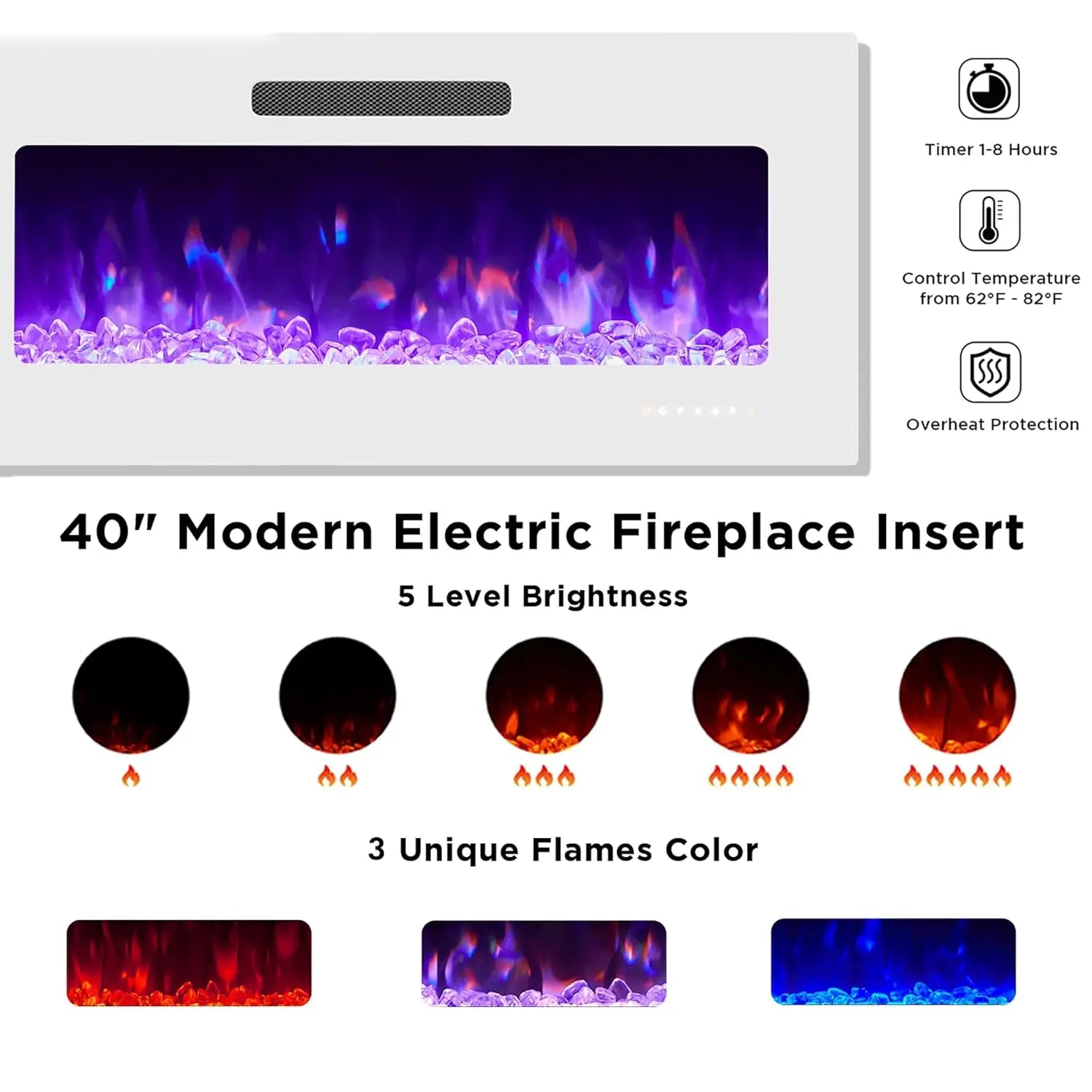 80" Fireplace TV Stand High Gloss 4-Piece Living Room Table Set LED Coffee End Table White Customized