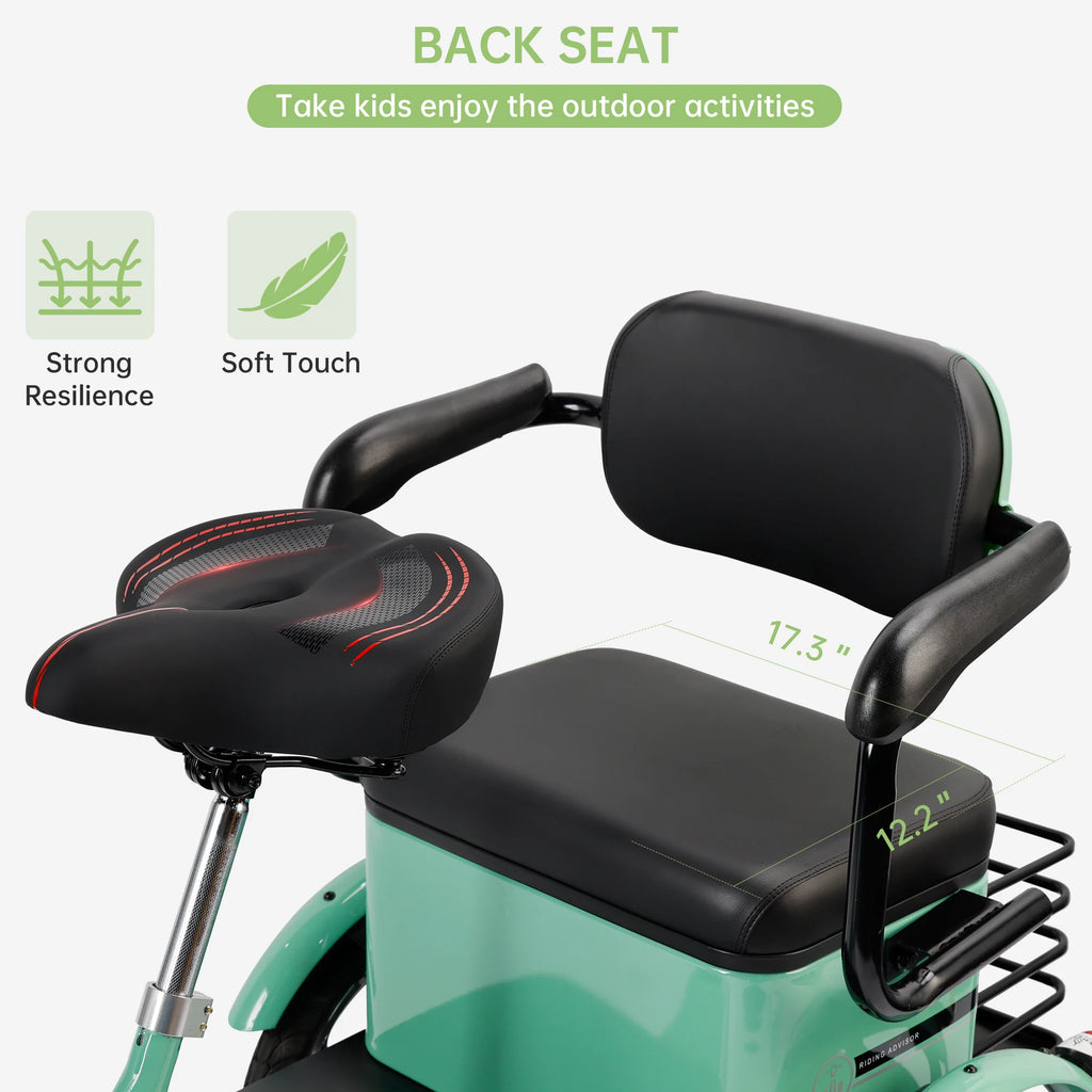Artudatech 400W 48V 12A Elder Electric folding tricycle for Adults 3 wheel e-trike Bike with Rear Seat