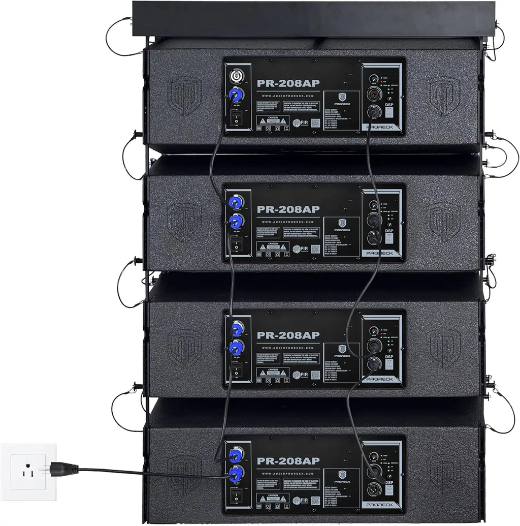 PRORECK Dual 8'' Full Range Powered Array Speaker 4000W Portable Professional Sound (208AP Array Speaker X4 with Flying Frame)