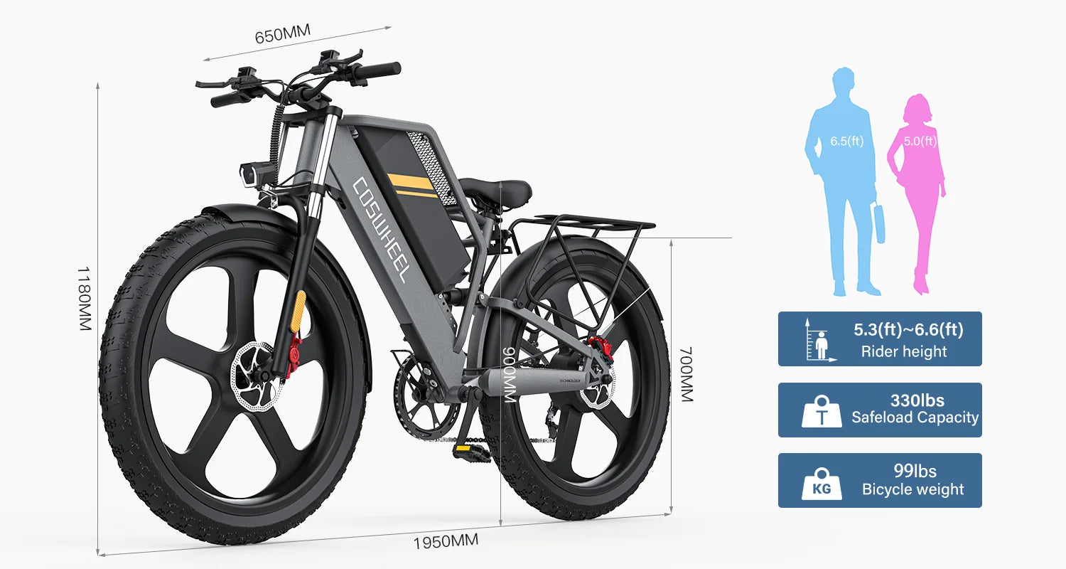 COSWHEEL T26 Electric Bicycle 1500W Ebike Powerful motor 48V25AH lithium battery adult Electric Bike 26*4 Inch Fat Tire E-bike