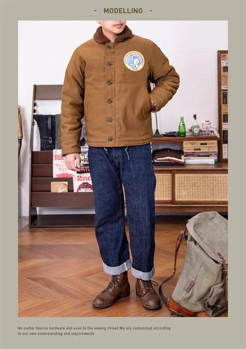 N-1 Red Tornado Naval Deck Jacket Jungle Cloth Shell Alpaca Lined Coat Men Vintage Workwear 2026ss design