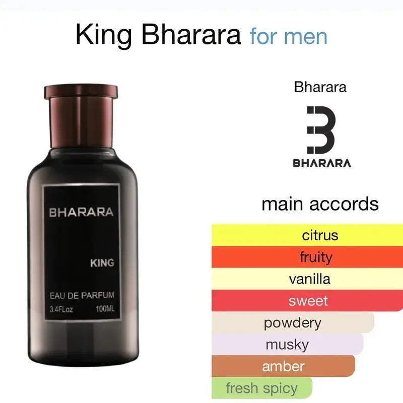 Bharara King Men's Eau de Parfum 3.4oz (100ml) - Refreshing Citrus & Musk Scent Long-Lasting Formaldehyde-Free Fragrance, Daily