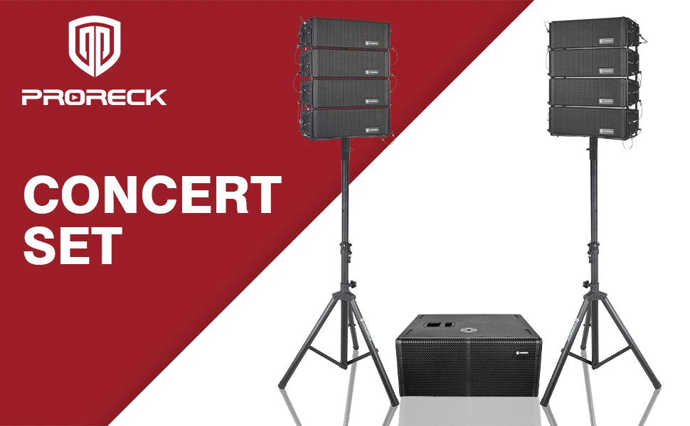 PRORECK Concert Set 6000W PA: dual 4" line arrays & 12" Active subs. Bluetooth, DSP. Perfect for concerts/large events.
