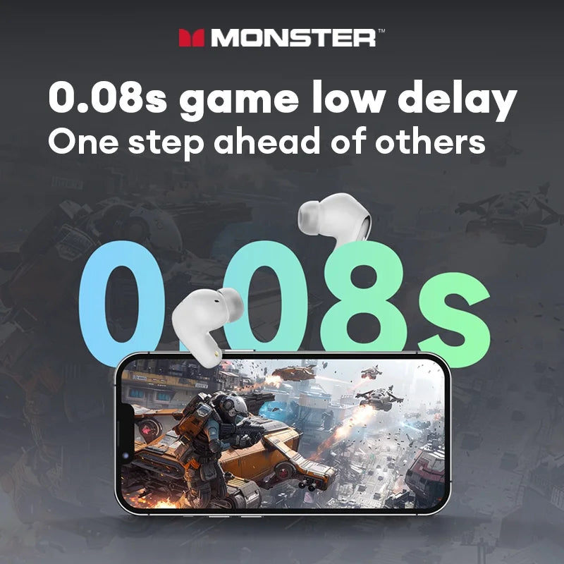 Monster MQT52 Gaming Headset TWS Wireless Bluetooth 5.4 HIFI Stereo Sound Earphones Talking Noise Canceling Earbuds with Mic