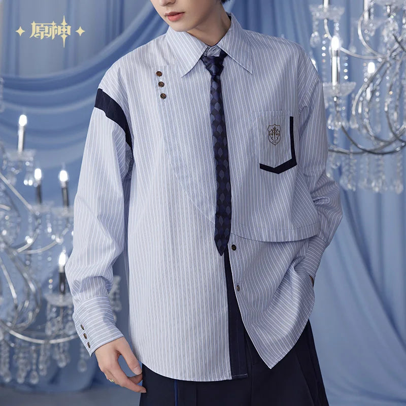 Pre-sale Official Genshin Impact Furina Unisex Striped Casual Shirt Daily Wearing Fashion Long Sleeve Blouse Cosplay Costumes